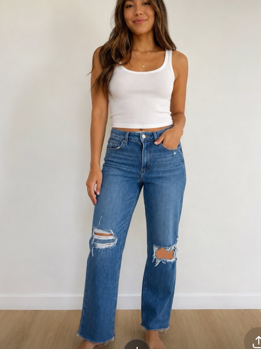 PAIGE Blue Distressed Straight-Leg Jeans